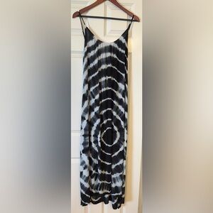 Raviya Cover Up Maxi Dress Black Boho Tie Dye Tank Strap Size Large